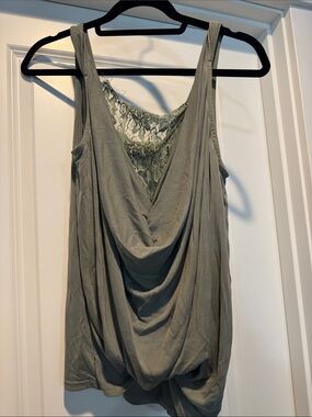 POL Olive Green Draped Lace-Back Tank